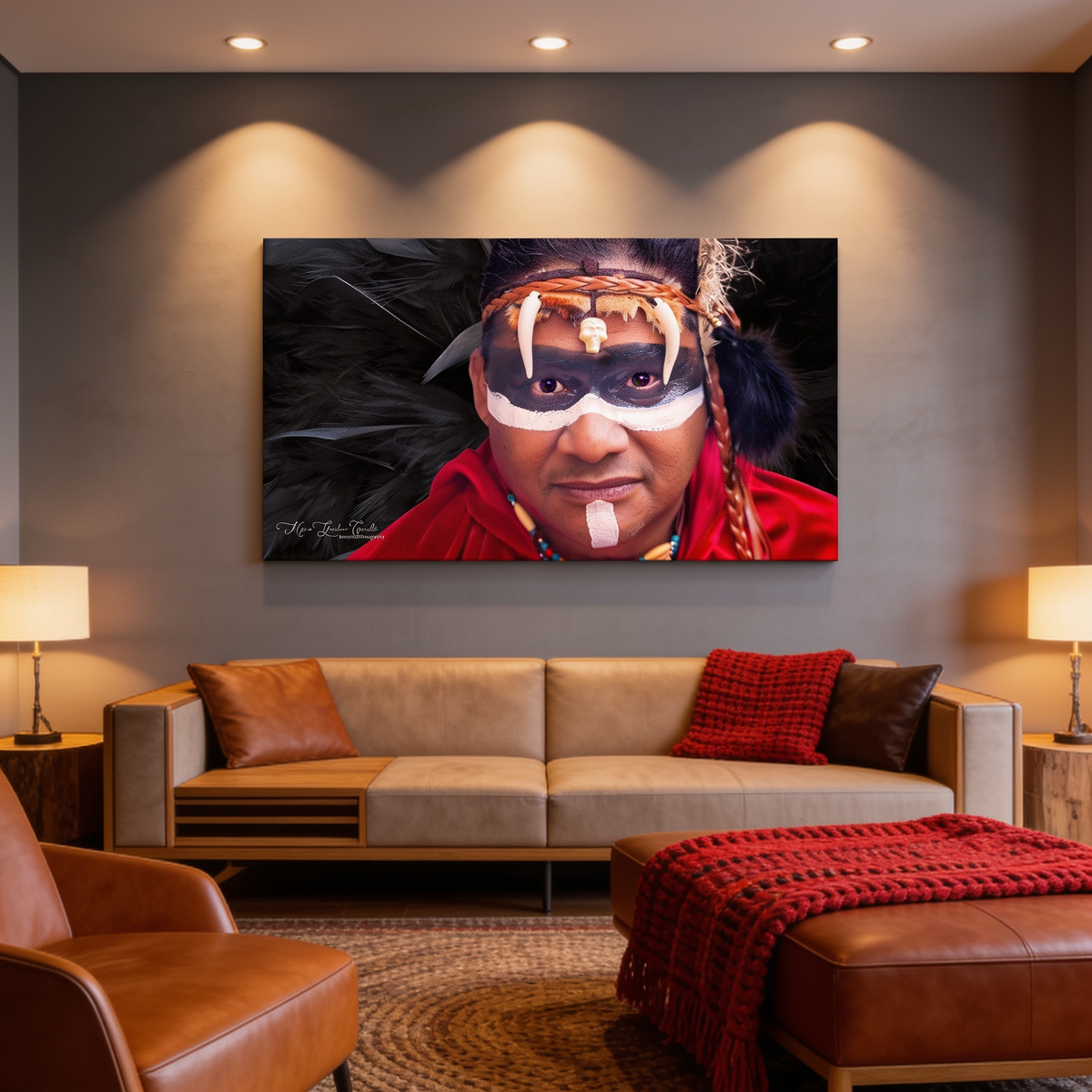 The Hunter — Native American Portrait Plexiglas Fine Art Print 60×40cm