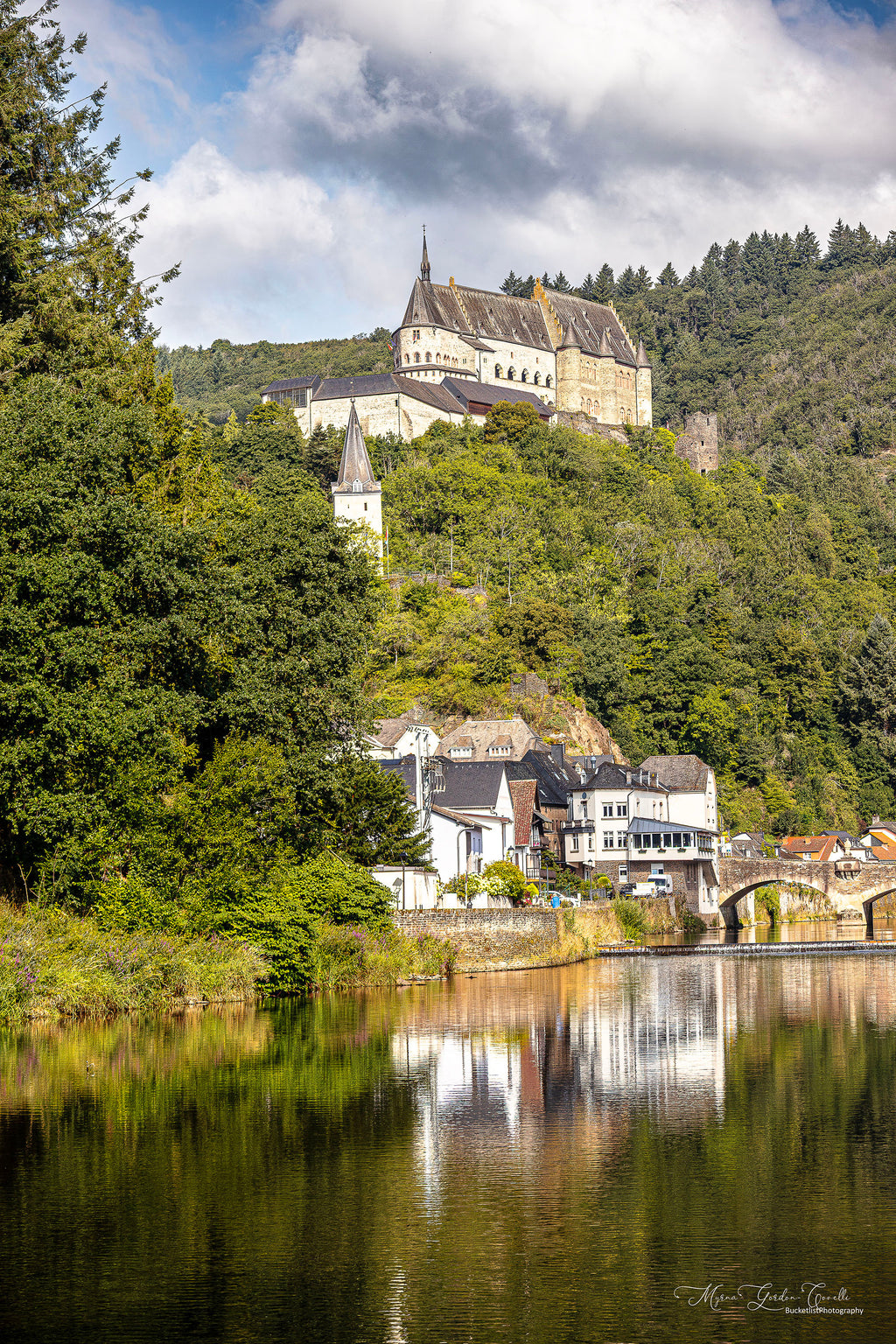 Vianden Castle & Our River Reflection — Alu Dibond Wall Art 50×75cm