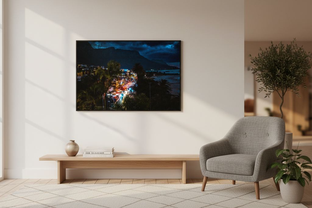 Cape Town & Camps Bay at Night — Fine Art Print 90×60cm