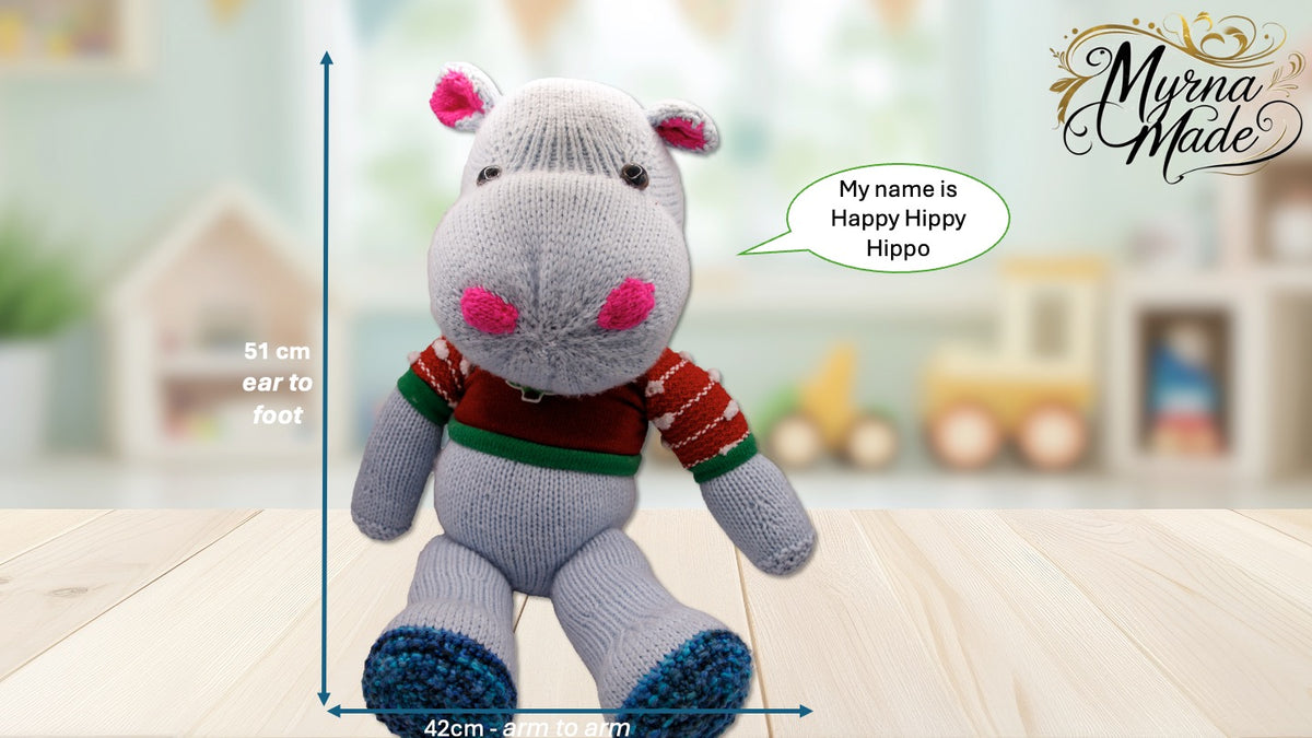 Happy Hippy Hippo – Hand-Knitted Plush Toy