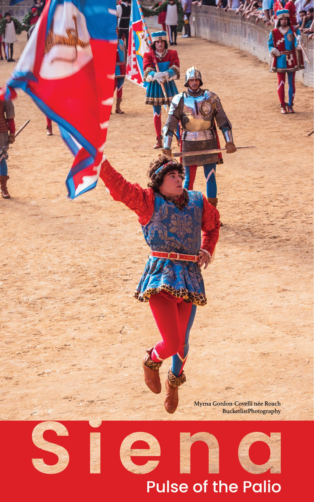 Flag bearer in medieval costume leaping at the Palio di Siena – Pulse of the Palio