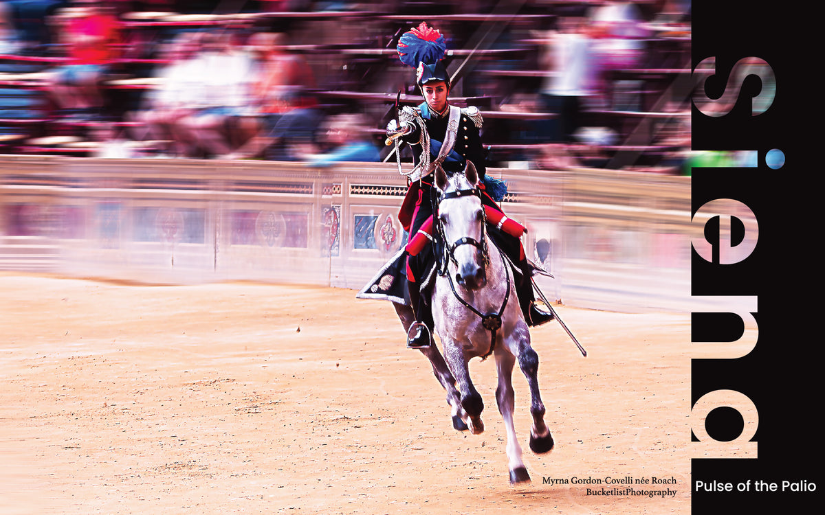 Pulse of the Palio Siena – costumed rider galloping at the Palio di Siena