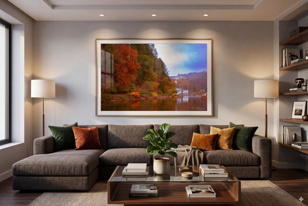 Vianden Autumn & River Reflections — Alu Dibond Wall Art 90×60cm