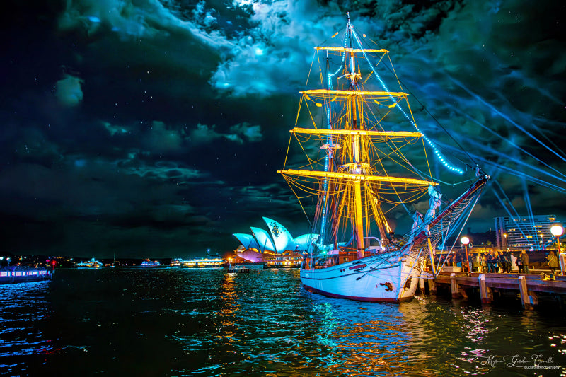 Vivid Sydney & Tall Ship at Night — Fine Art Print 120×80cm