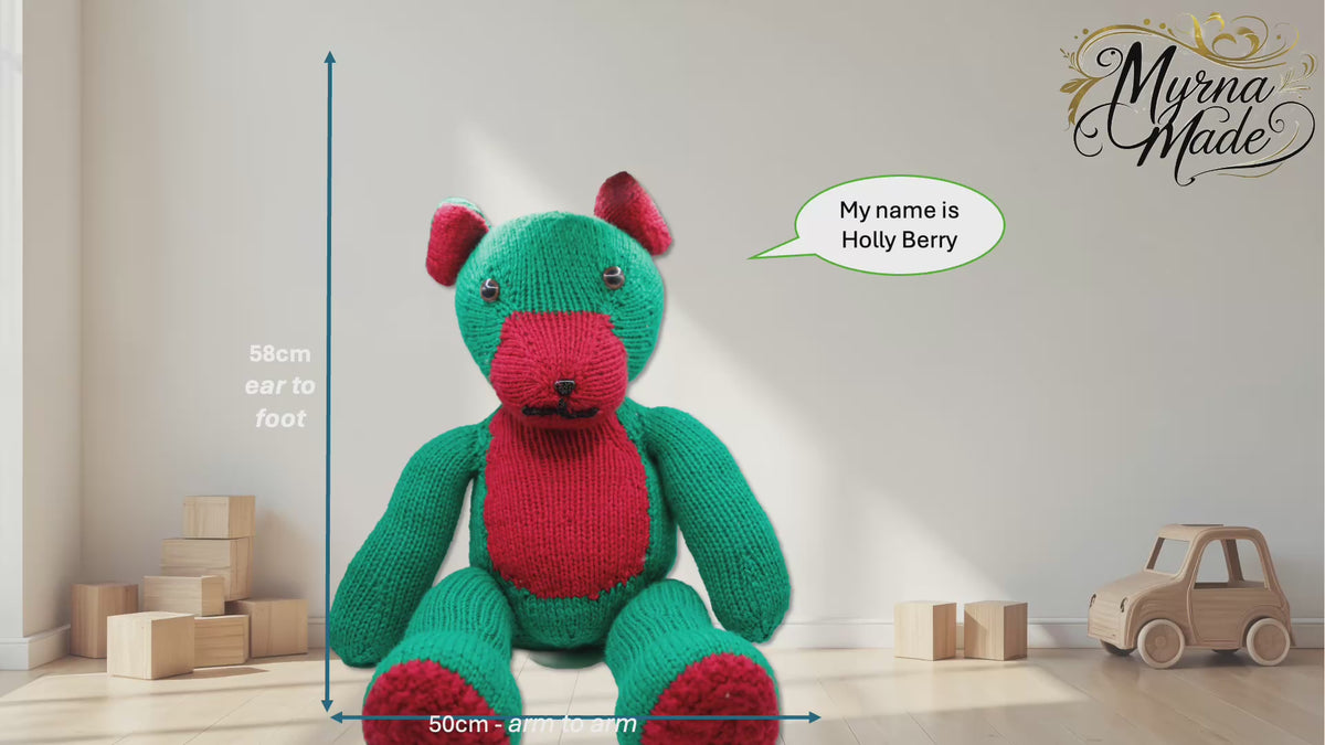 Holly Berry – Hand-Knitted Plush Bear with Dress