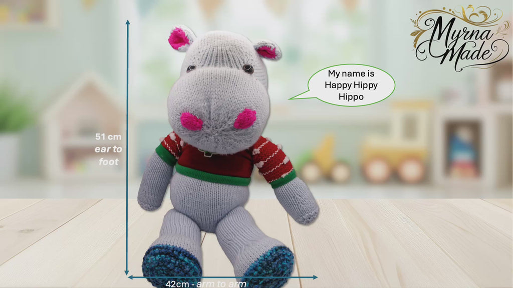 Happy Hippy Hippo – Hand-Knitted Plush Toy
