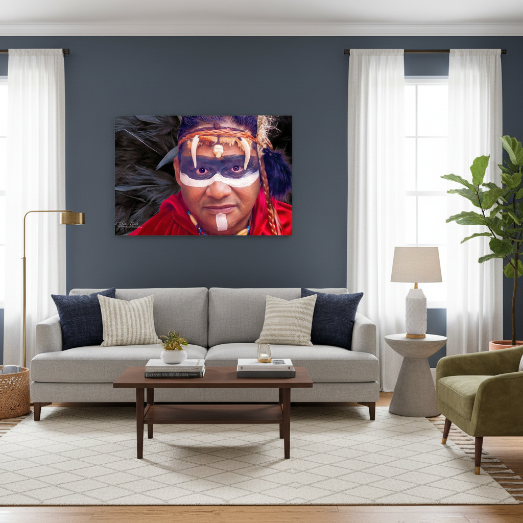 The Hunter — Native American Portrait Plexiglas Fine Art Print 60×40cm