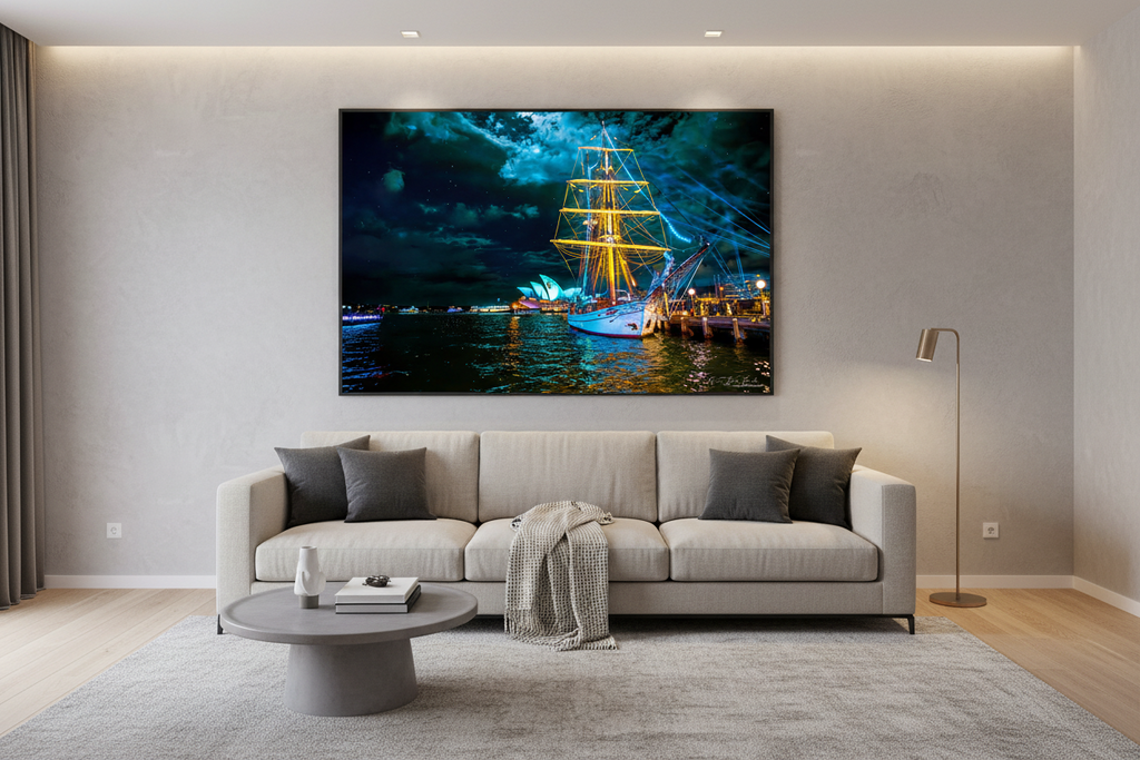 Vivid Sydney & Tall Ship at Night — Fine Art Print 120×80cm