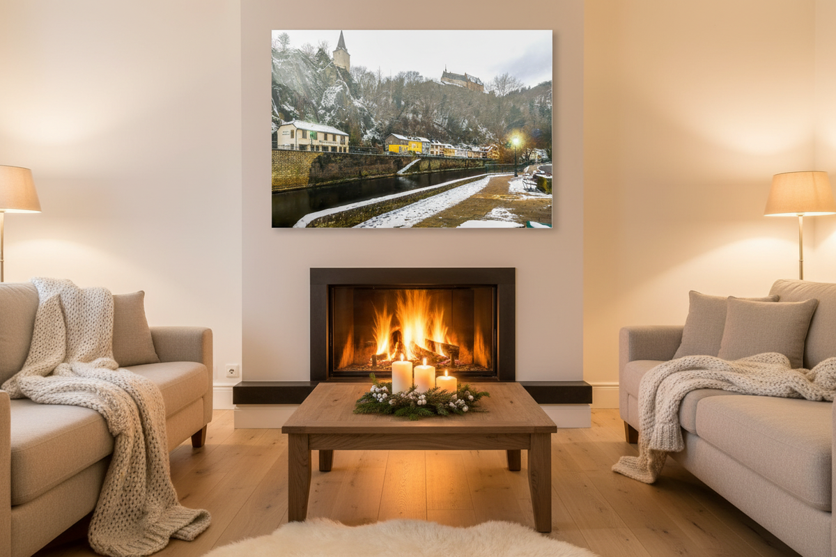 Vianden Winter Snow Day — Cosy Living Room Mockup